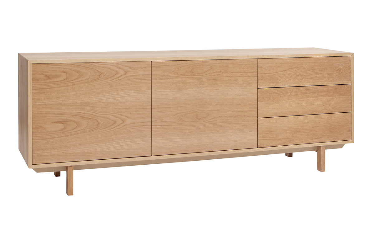 Buffet scandinave en bois clair 2 portes 3 tiroirs L195cm SID