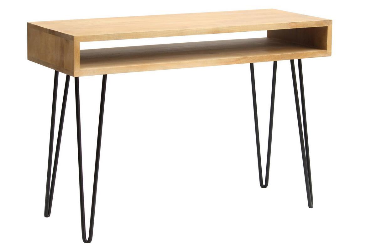 Bureau avec rangement en bois manguier massif et mtal noir L116 cm VIBES