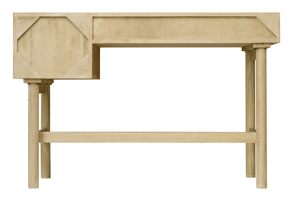 Bureau avec rangements 2 tiroirs bois clair et cannage rotin L120 cm GALINA