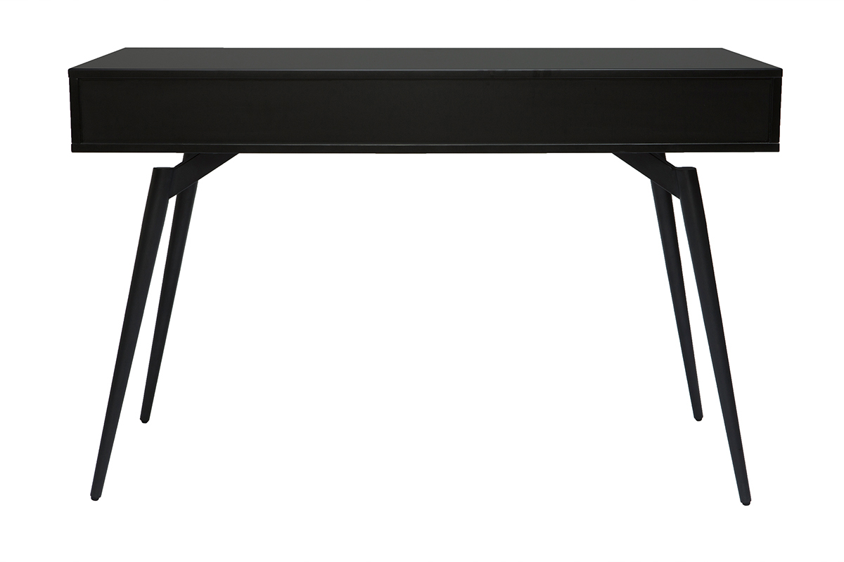 Bureau avec rangements 2 tiroirs design noir mat et bois fonc noyer L120 cm TRIPOLI