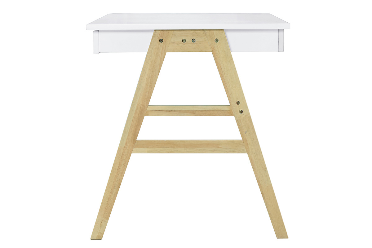 Bureau avec rangements 2 tiroirs scandinave blanc et bois clair chne L120 cm BROOK