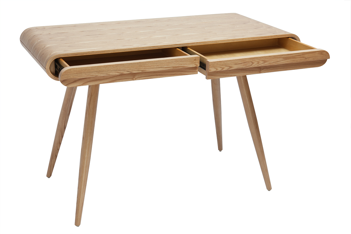 Bureau avec rangements 2 tiroirs scandinave bois clair L120 cm BJORG