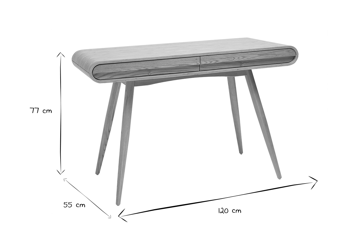 Bureau avec rangements 2 tiroirs scandinave bois clair L120 cm BJORG