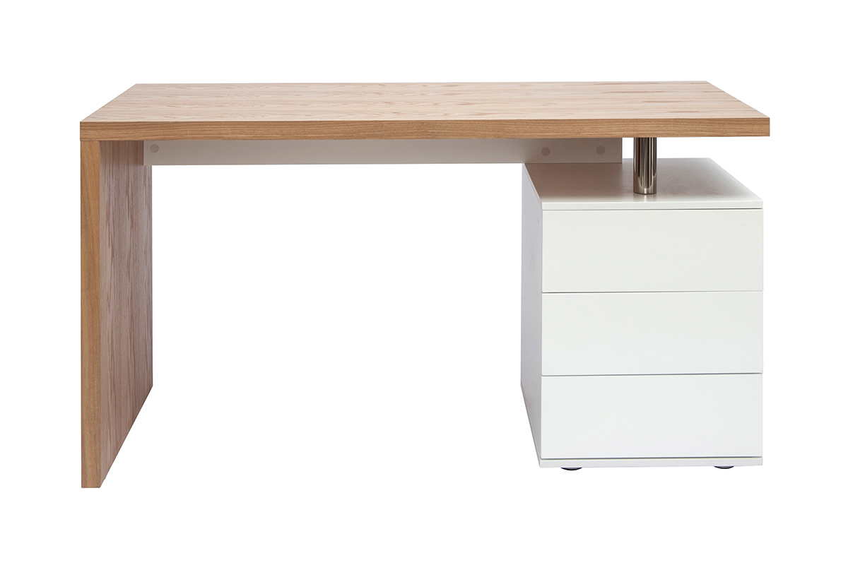 Bureau avec rangements 3 tiroirs design bois clair chne et blanc L140 cm CALIX