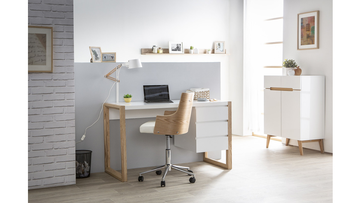 Petit bureau avec 1 tiroir d'inspiration scandinave en bois massif
