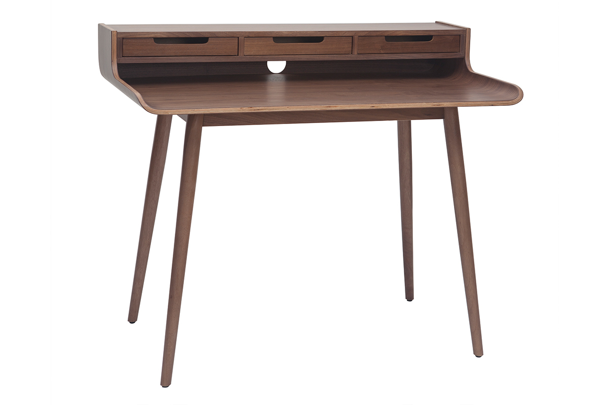 Bureau avec rangements vintage bois fonc noyer L110 cm OPUS