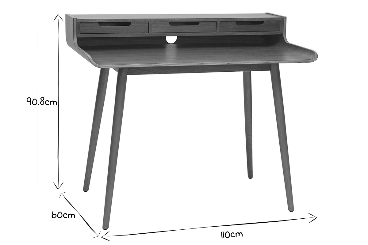 Bureau avec rangements vintage bois fonc noyer L110 cm OPUS