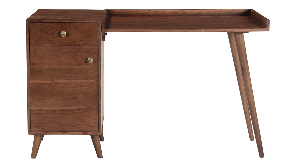 Bureau avec rangements vintage bois massif et mtal dor L130 cm ROBY