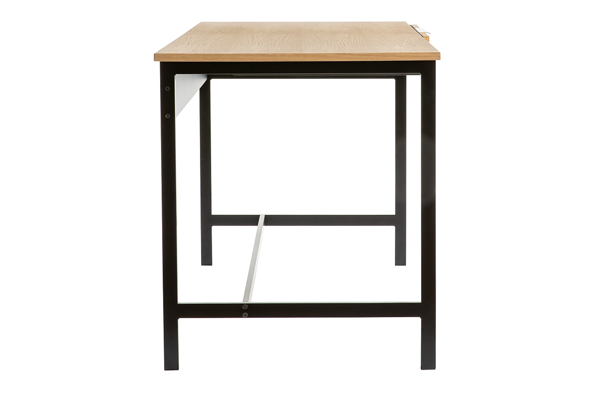 Bureau avec tiroir design bois clair chne et mtal noir L150 cm SILKA