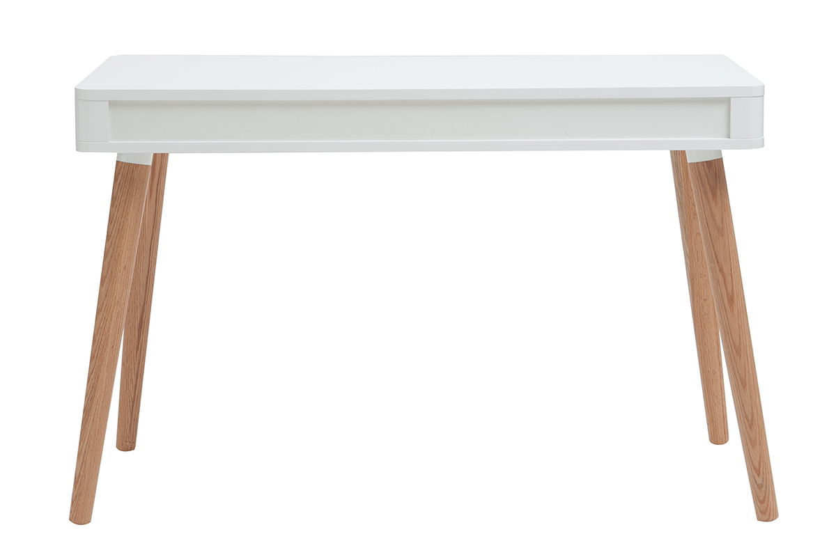 Bureau avec tiroir scandinave blanc et bois clair chne L115 cm TOTEM