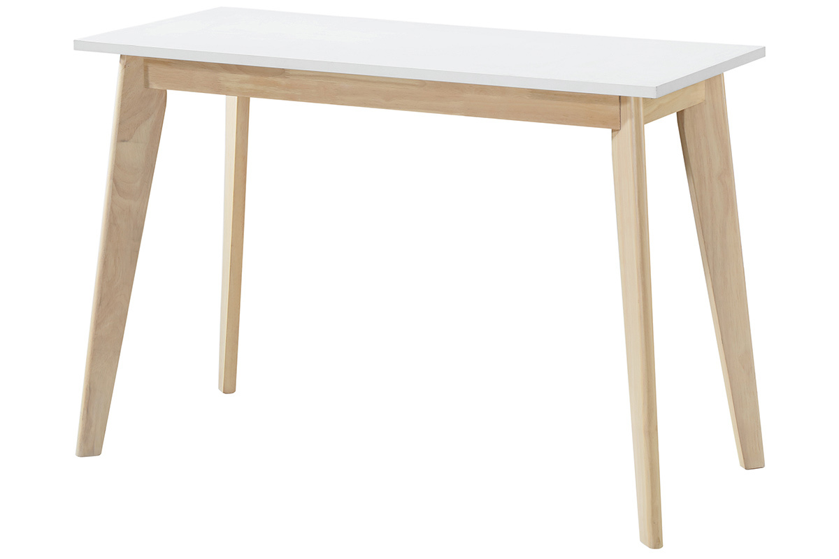 Bureau avec tiroir scandinave blanc et bois clair L110 cm LEENA