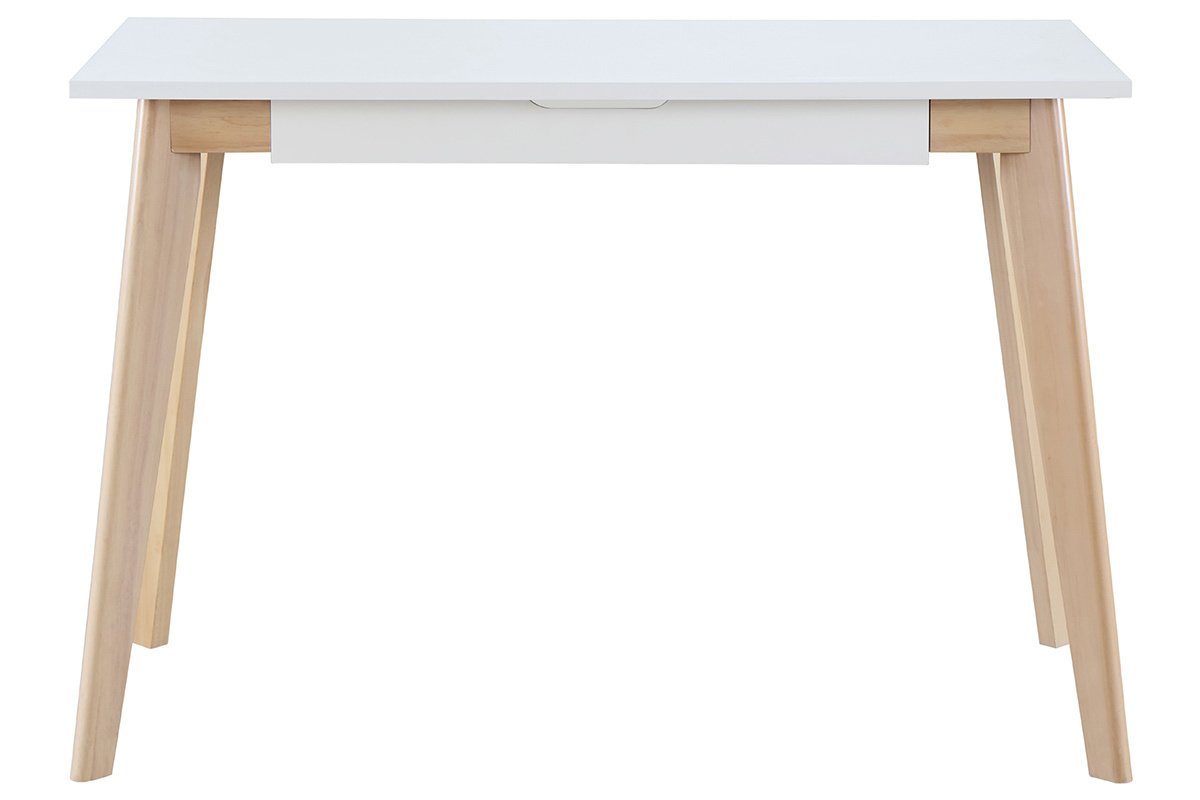 Bureau avec tiroir scandinave blanc et bois clair L110 cm LEENA