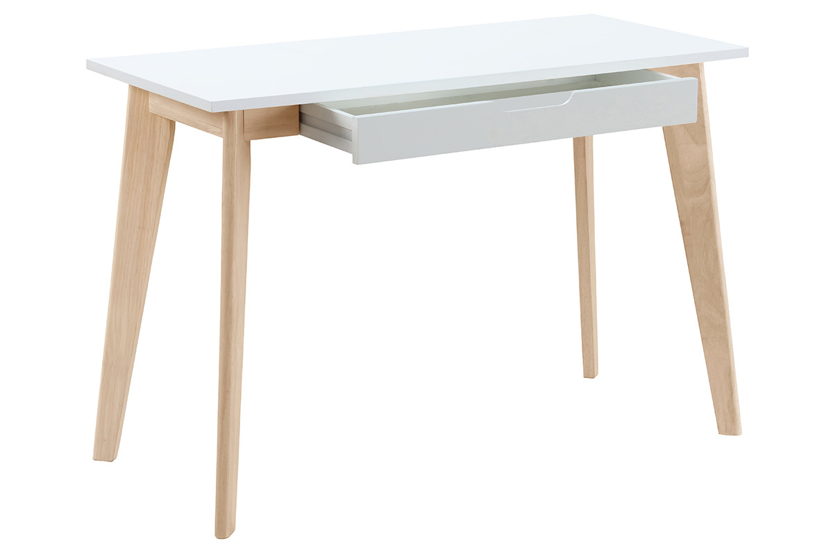 Bureau avec tiroir scandinave blanc et bois clair L110 cm LEENA