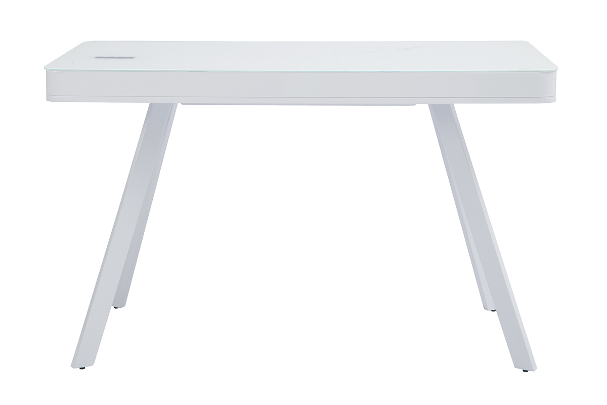 Bureau connect multimdia avec tiroir en verre et mtal blanc L120 cm CLEVER