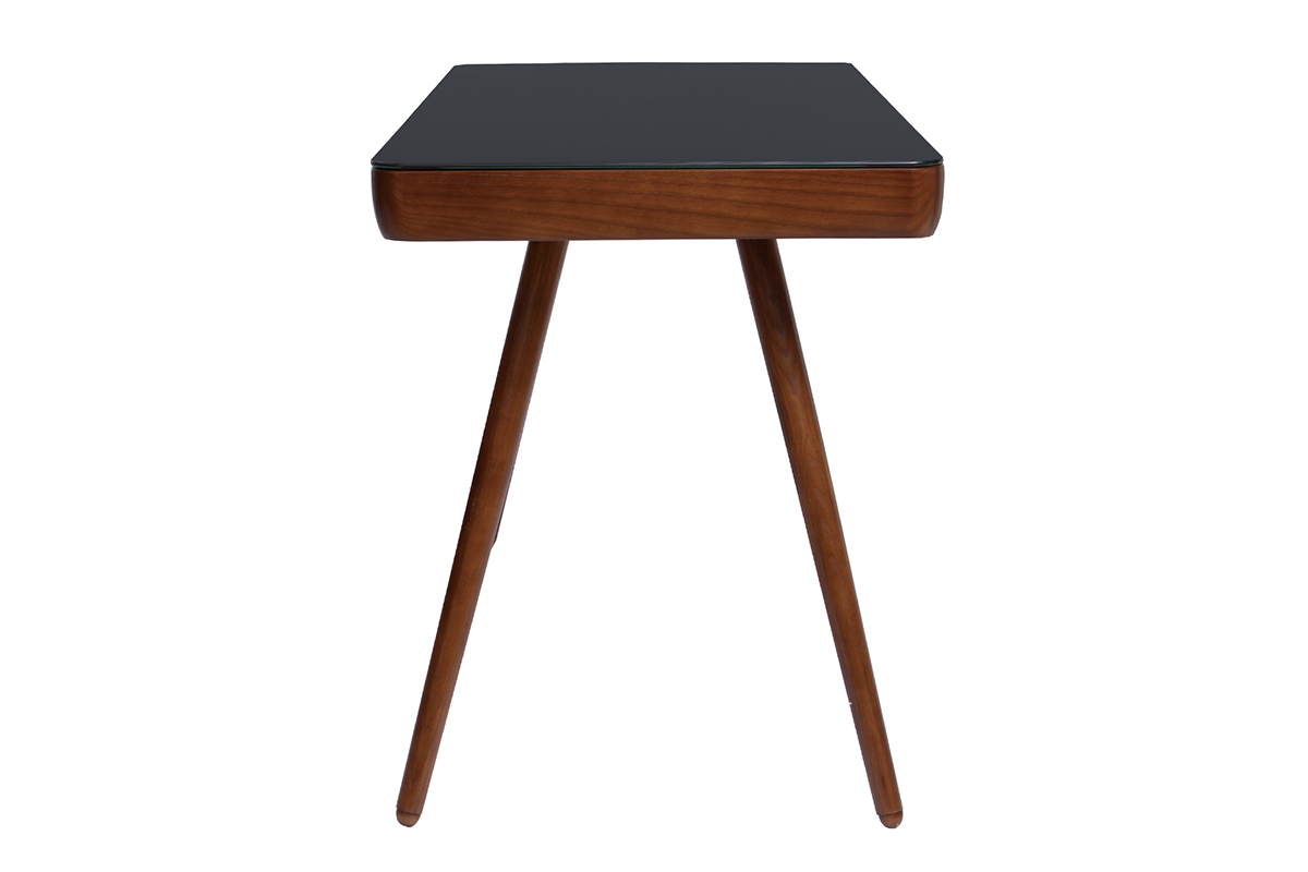 Bureau connect multimdia avec tiroir en verre noir et bois fonc noyer L120 cm CLEVER