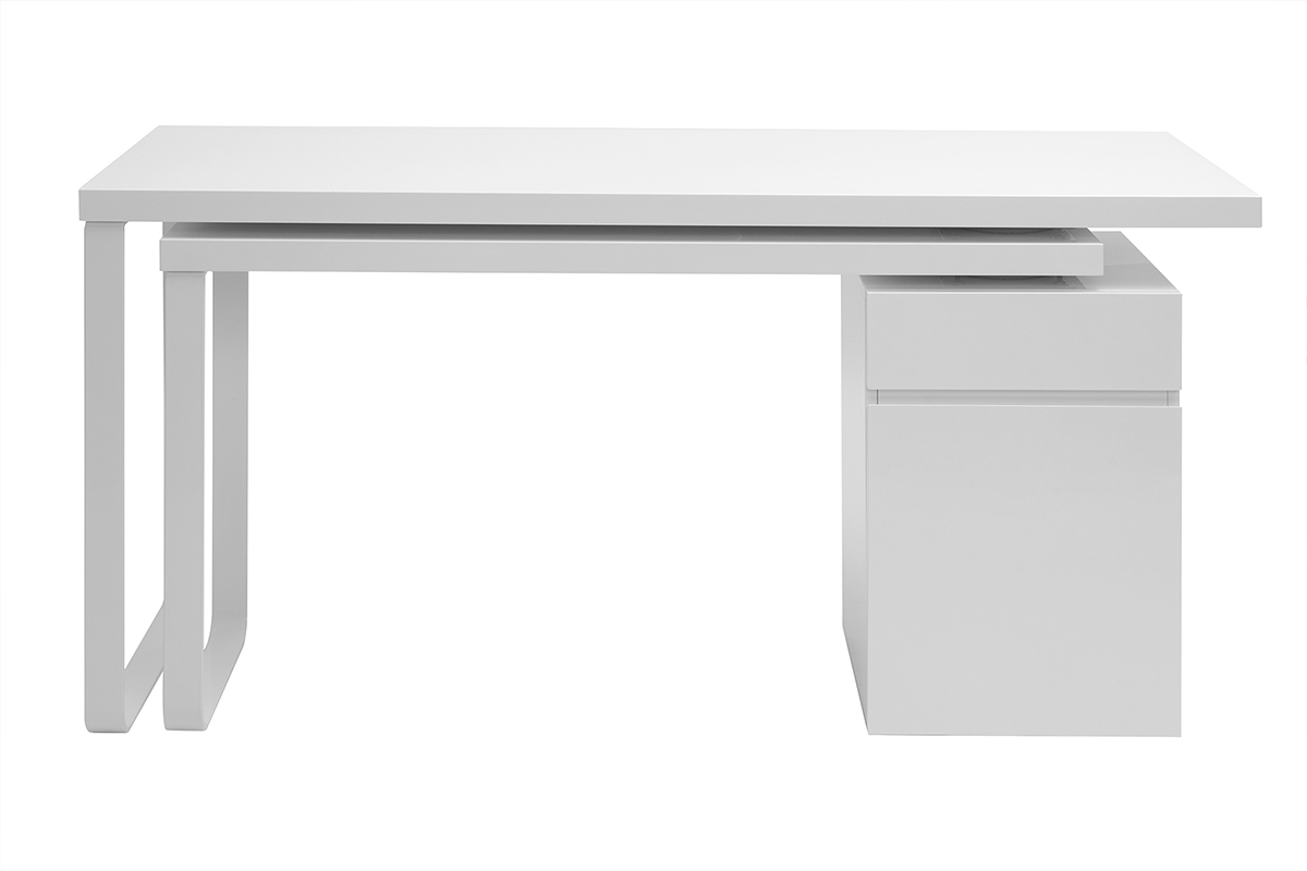 Bureau modulable avec rangements design blanc brillant L150-230 cm VOXY