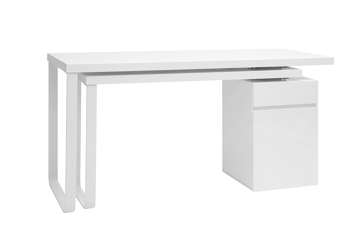 Bureau modulable avec rangements design blanc brillant L150-230 cm VOXY