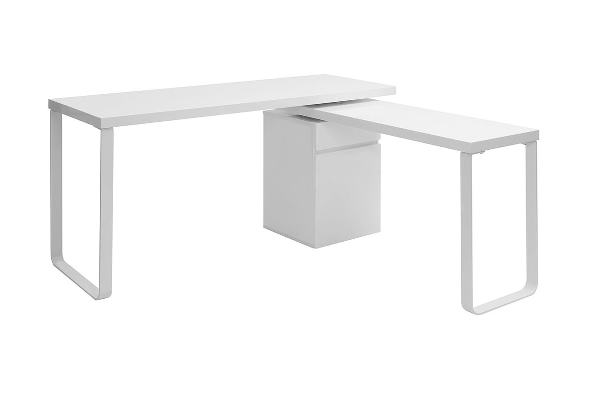 Bureau modulable avec rangements design blanc brillant L150-230 cm VOXY