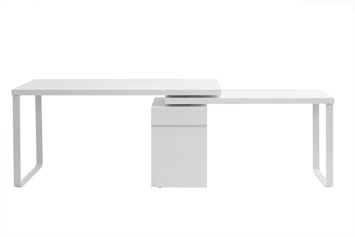 Bureau modulable avec rangements design blanc brillant L150-230 cm VOXY