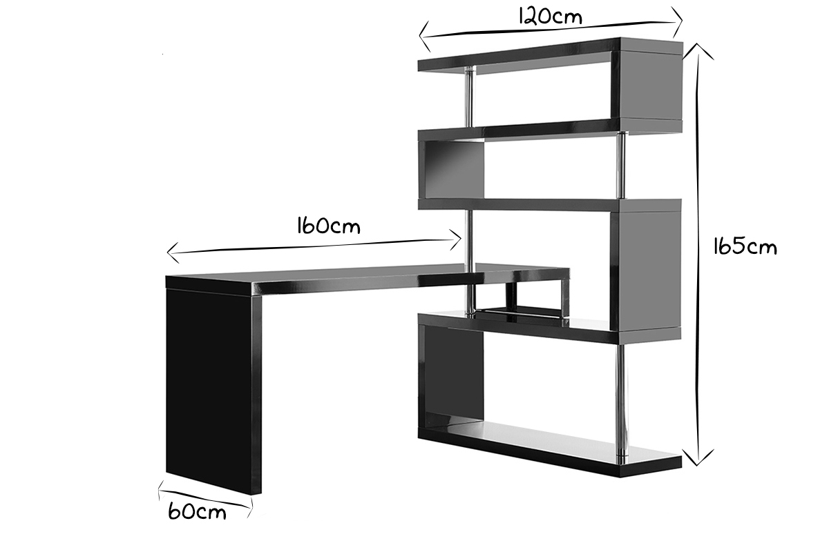 Bureau modulable design blanc laqu brillant L160-247 cm T-MAX