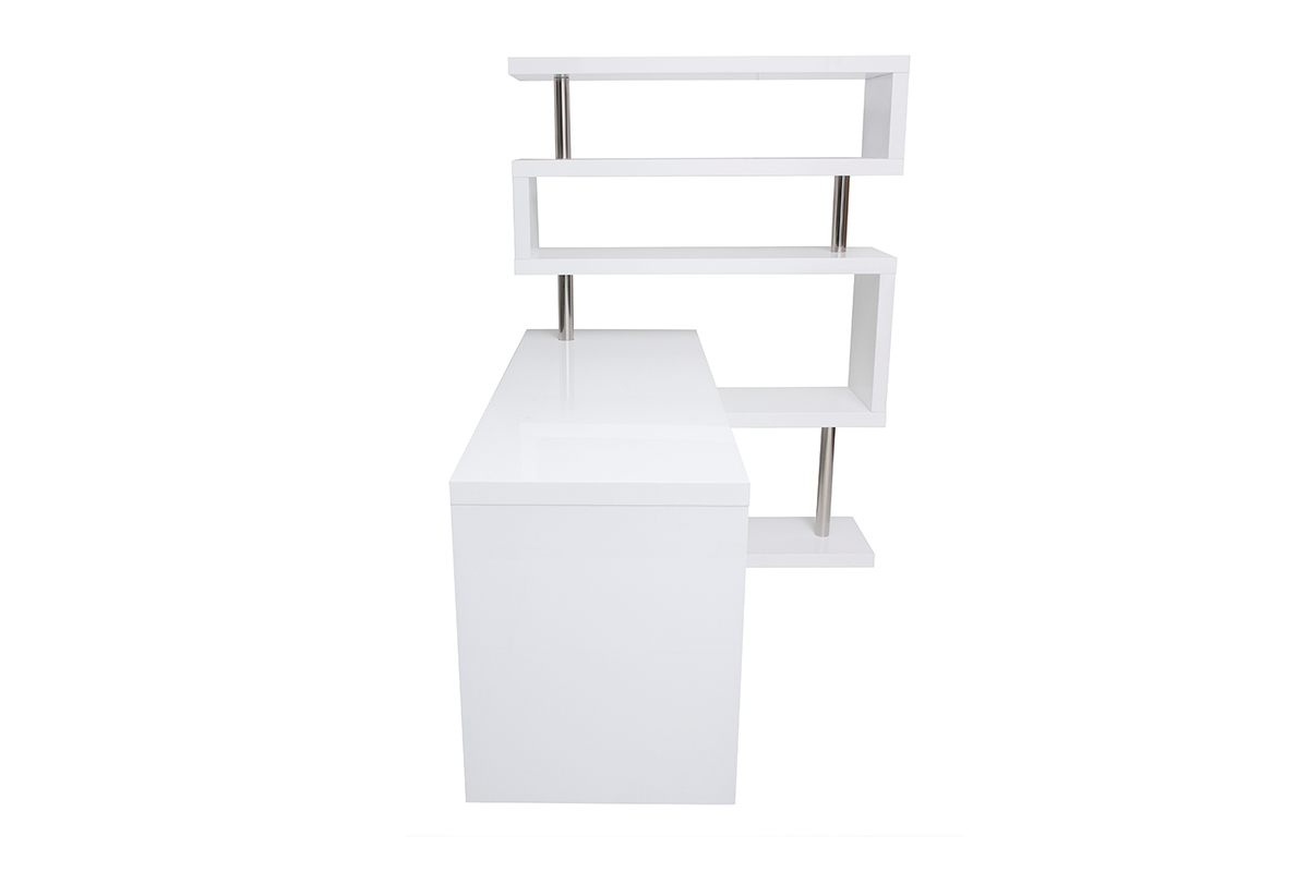 Bureau modulable design blanc laqu brillant L160-247 cm T-MAX