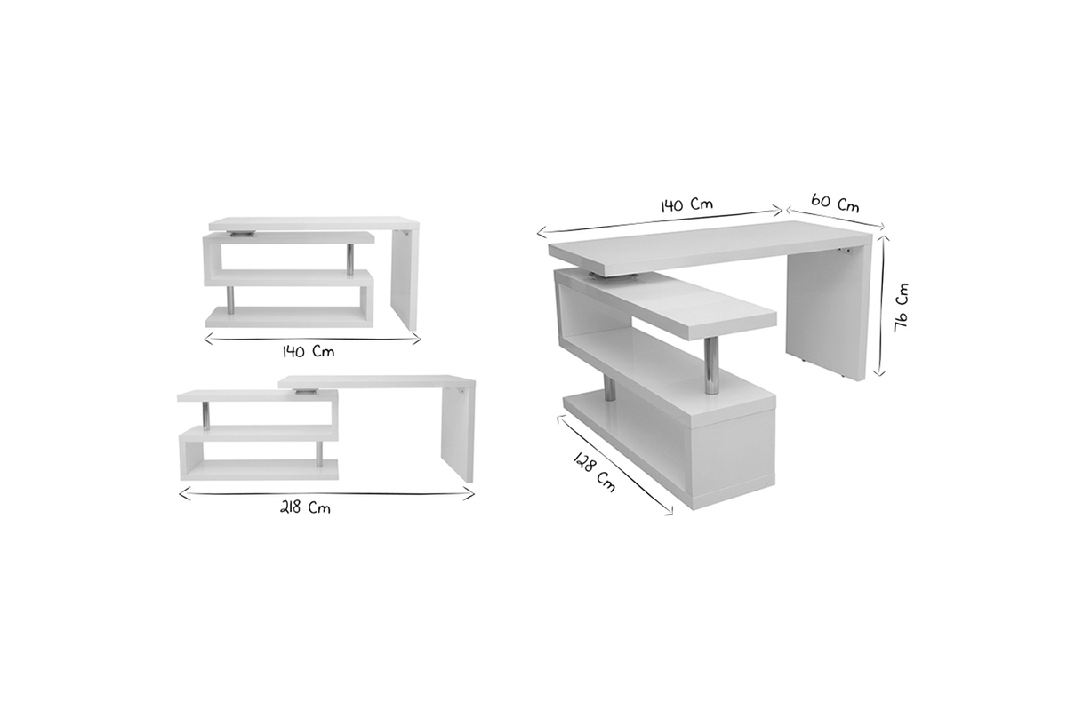 Bureau modulable  design blanc mat L140-218 cm MAX