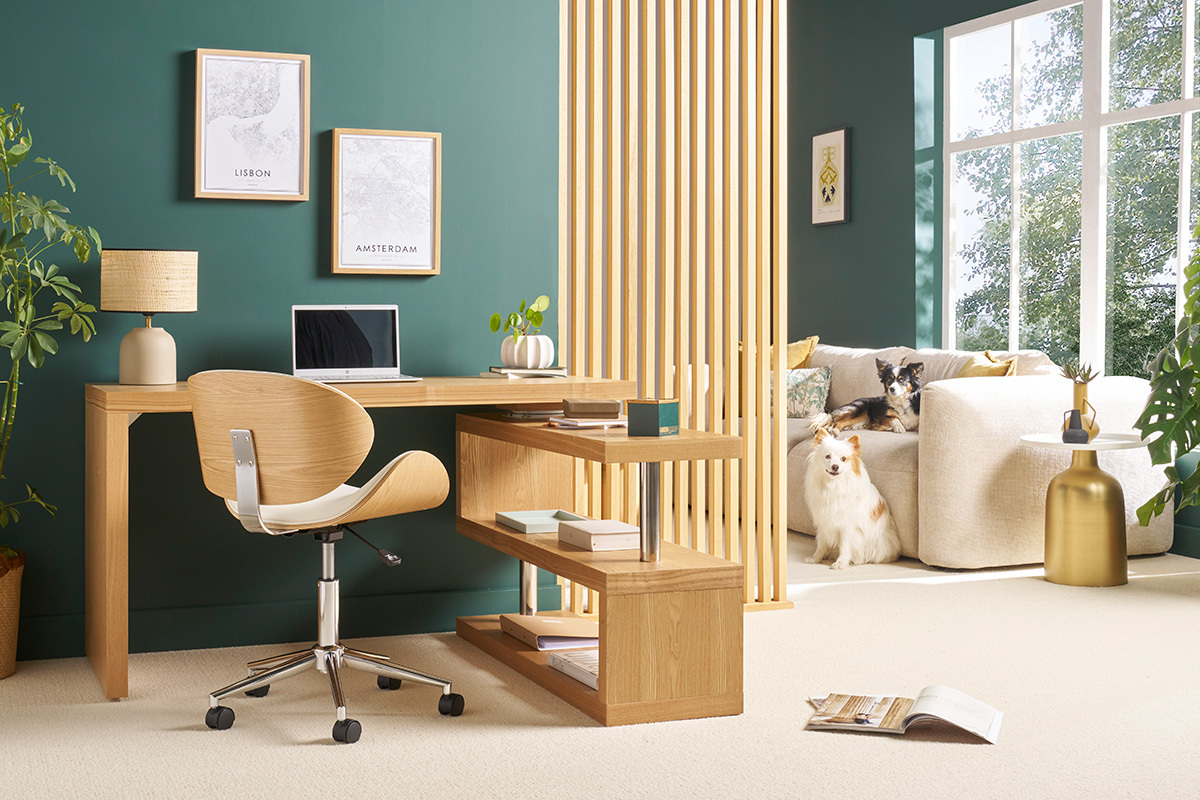 Bureau modulable design bois clair frne massif L140-218 cm MAX