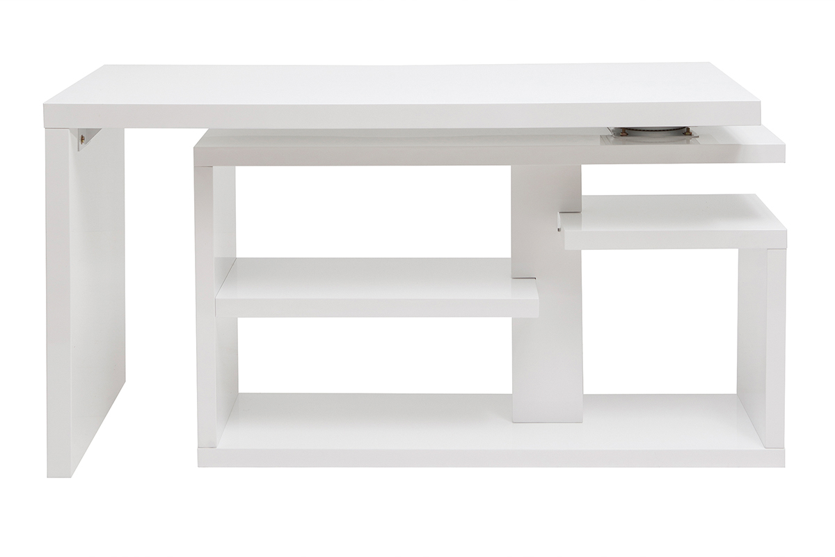 Bureau modulable design laqu blanc brillant L147-217 cm HALTON