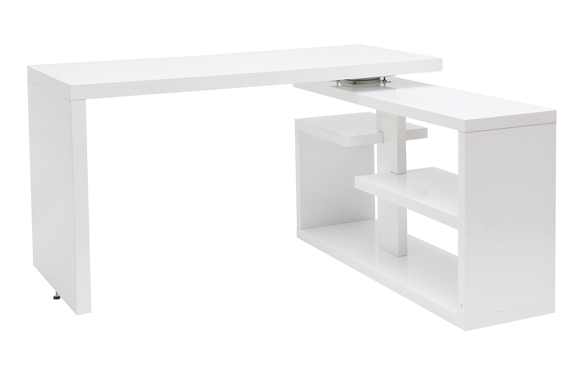 Bureau modulable design laqu blanc brillant L147-217 cm HALTON