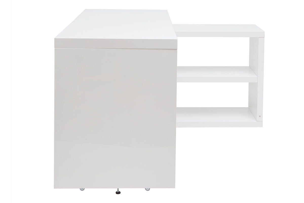 Bureau modulable design laqu blanc brillant L147-217 cm HALTON