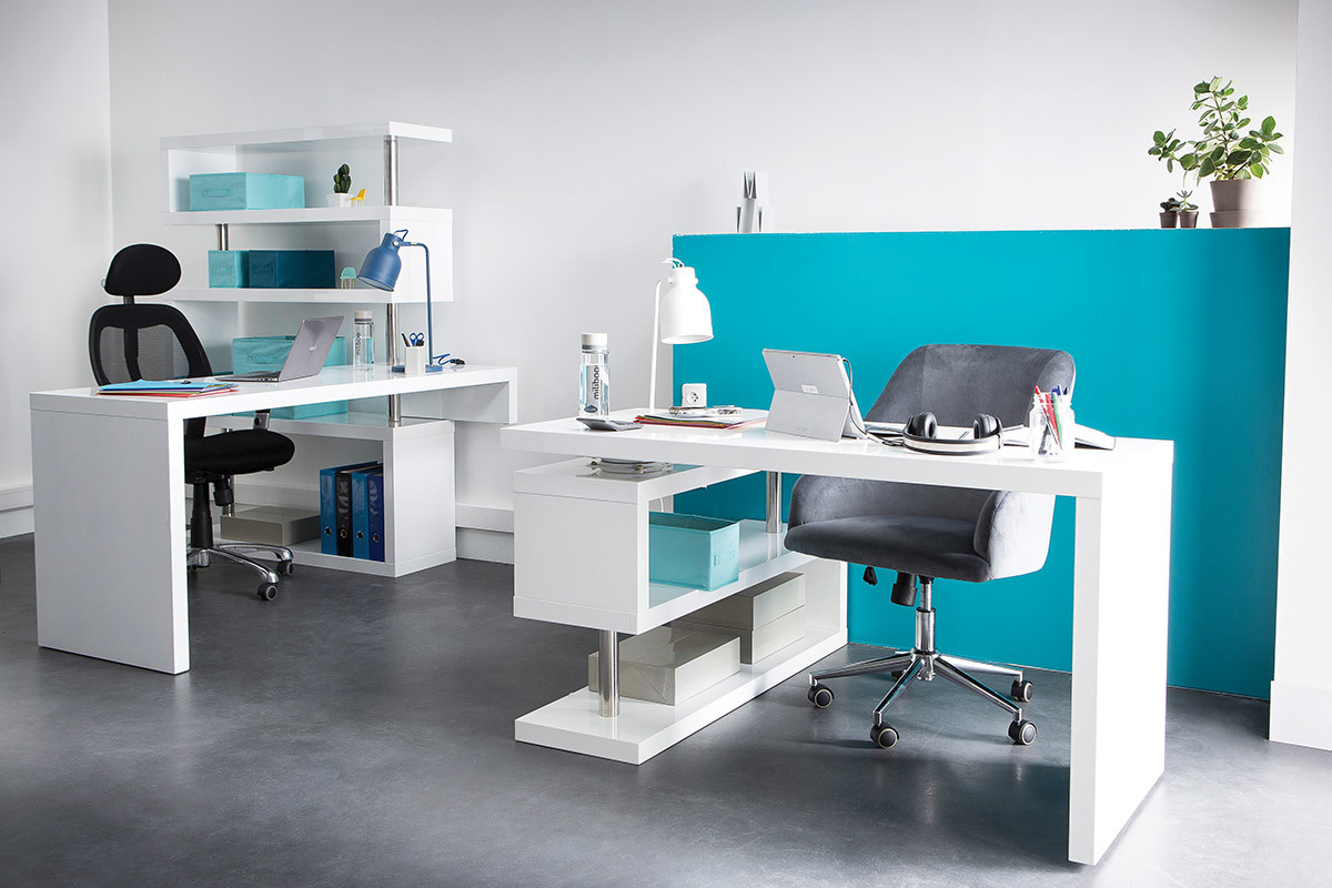 Bureau modulable design noir laqu L140-218 cm MAX