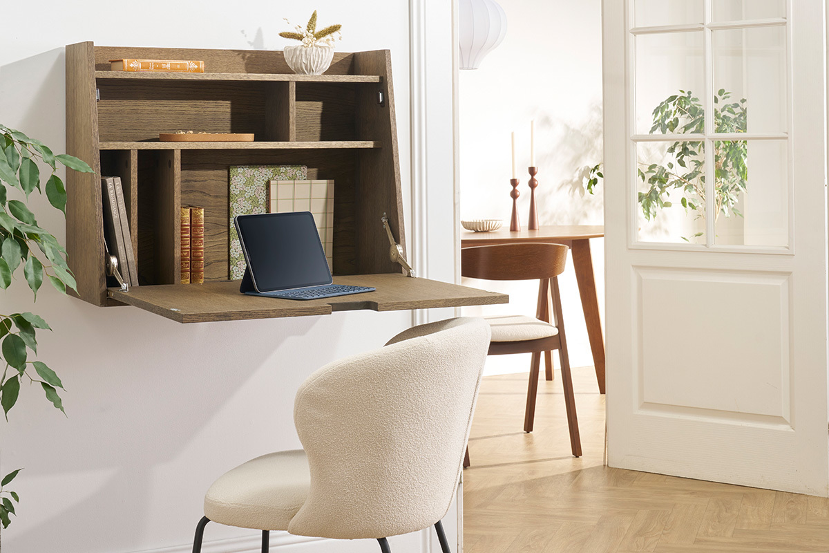 Bureau mural avec rangements en bois fonc L78 cm GABIN