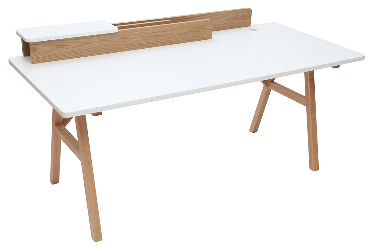 Bureau scandinave bois clair chne et blanc L180 cm TOGARY