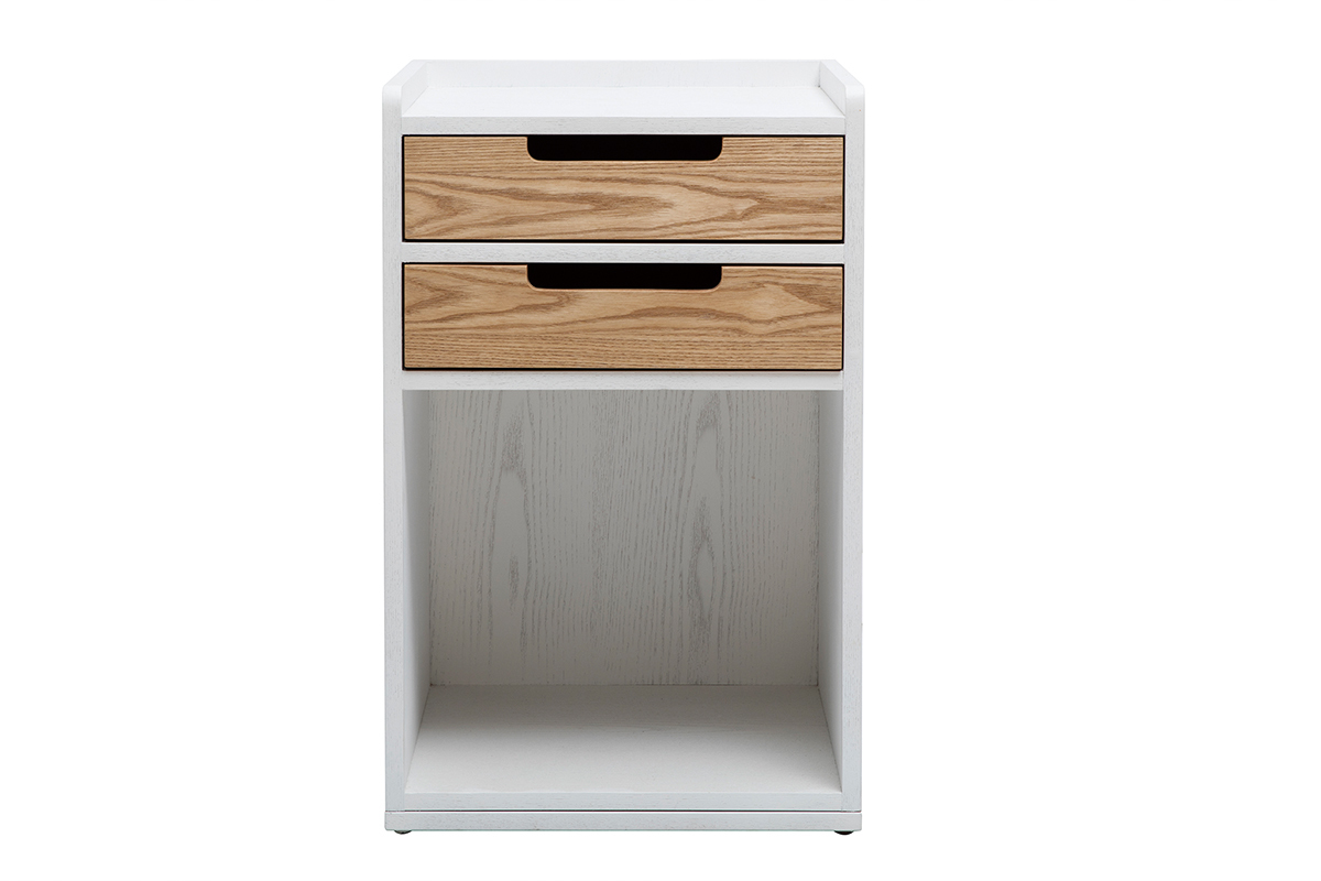 Caisson de bureau 2 tiroirs scandinave blanc et bois clair OPUS