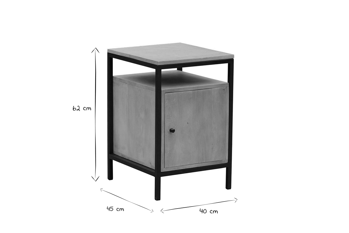 Caisson de bureau industriel bois manguier massif et mtal noir OPIUM