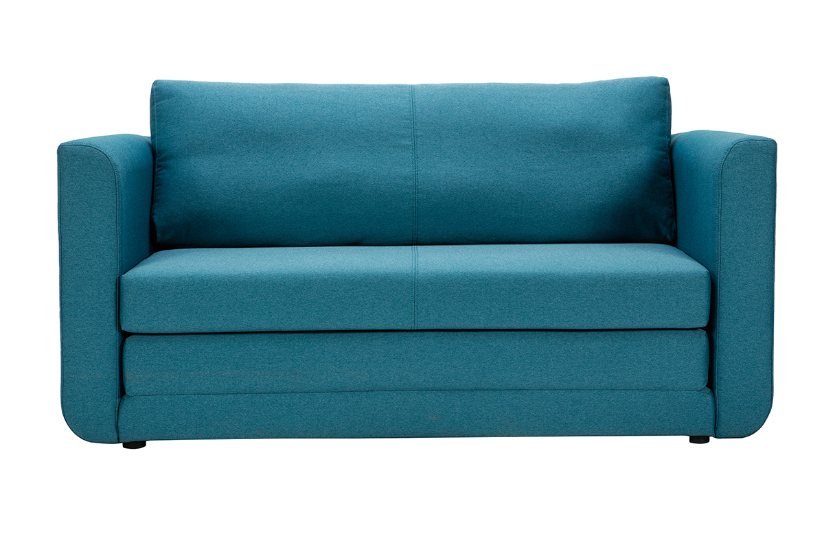 Canap convertible 2 places en tissu bleu canard LEON