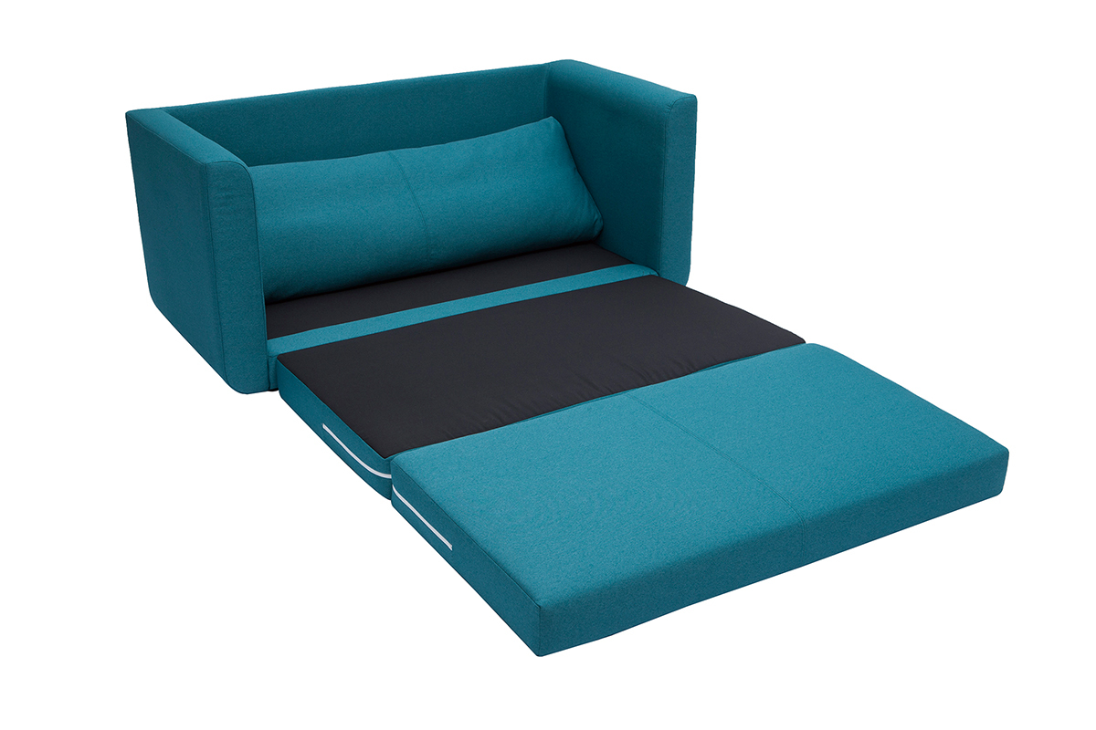 Canap convertible 2 places en tissu bleu canard LEON