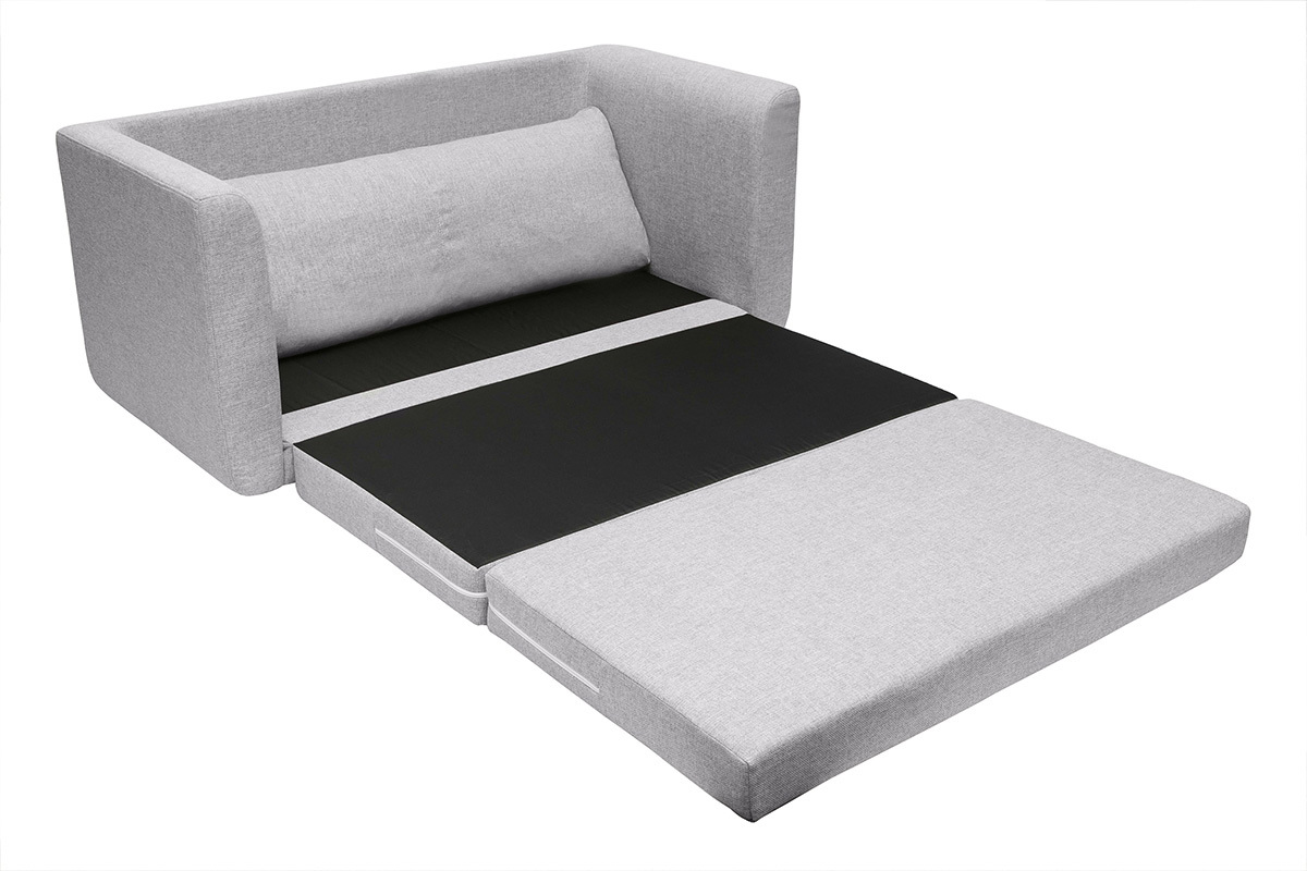 Canap convertible 2 places en tissu gris clair LEON