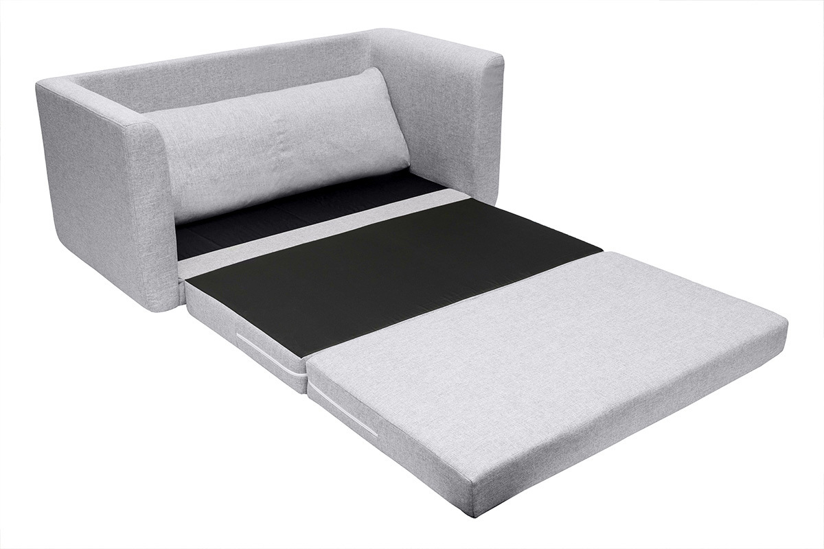 Canap convertible 2 places en tissu gris clair LEON