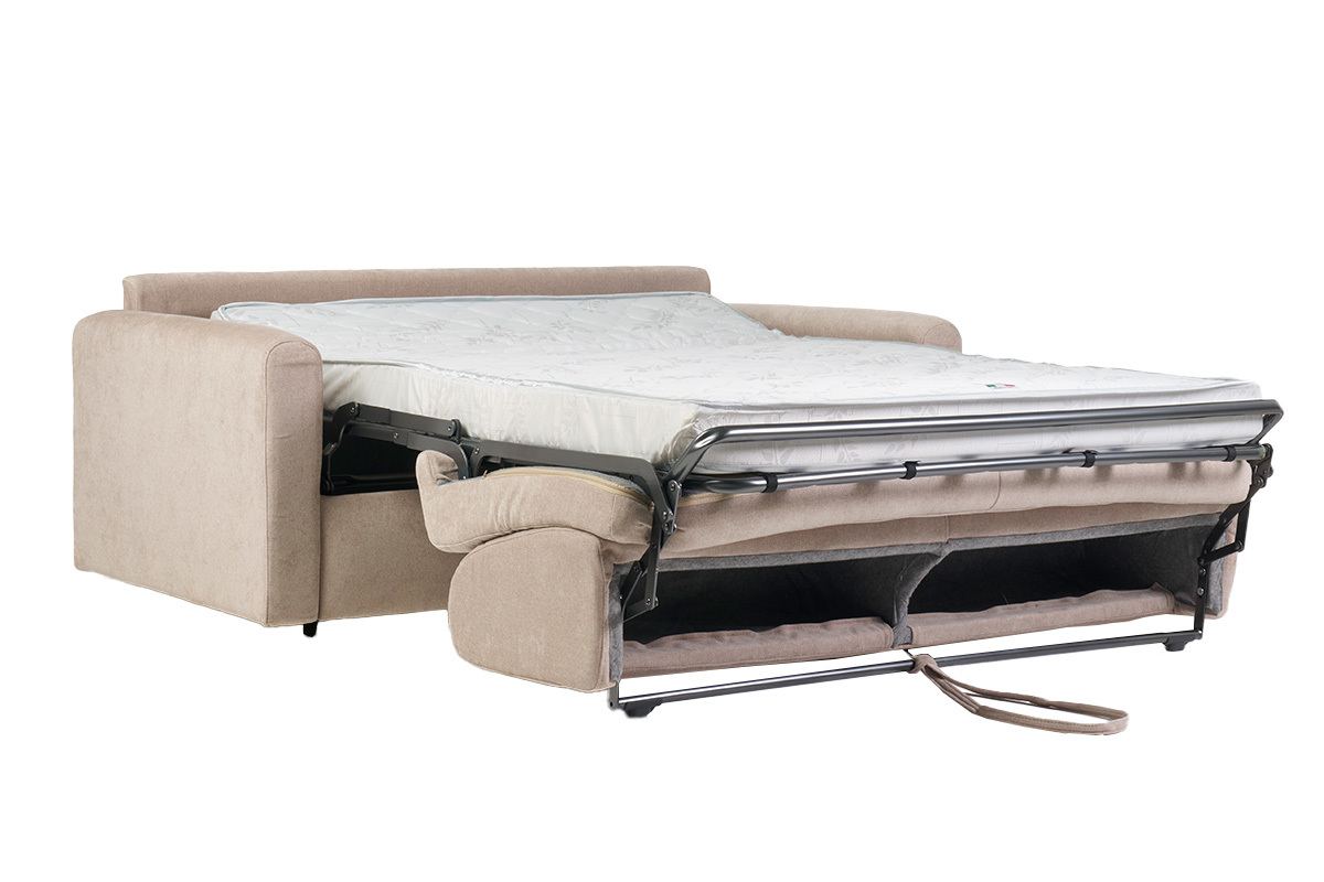 Canap convertible 3 places en tissu effet velours beige avec matelas 13 cm LETTO