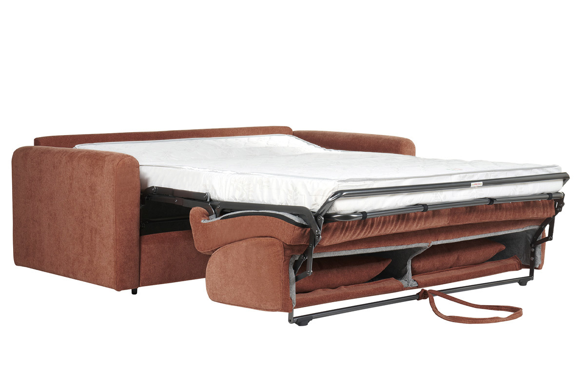 Canap convertible 3 places en tissu effet velours terracotta avec matelas 13 cm LETTO