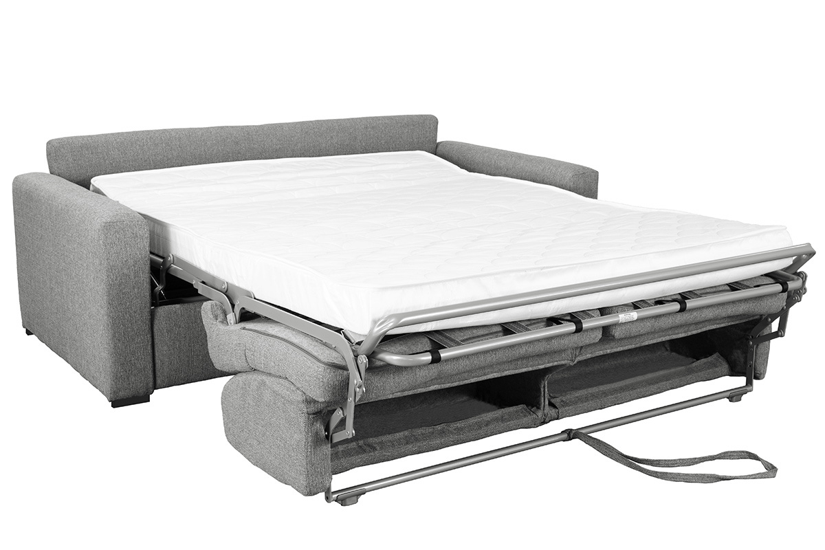 Canap convertible 3 places en tissu gris clair avec matelas 12 cm DOME