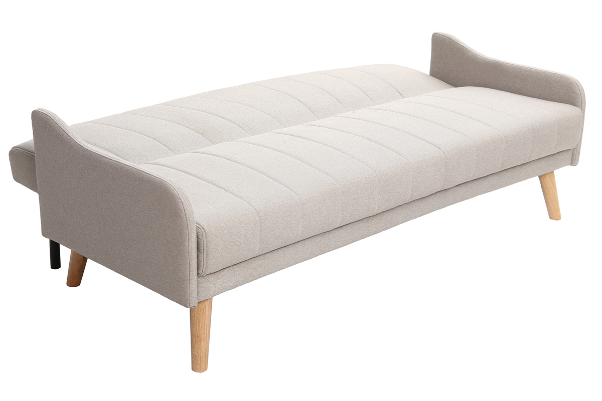 Canap convertible 3 places en tissu gris clair et bois clair ARYA