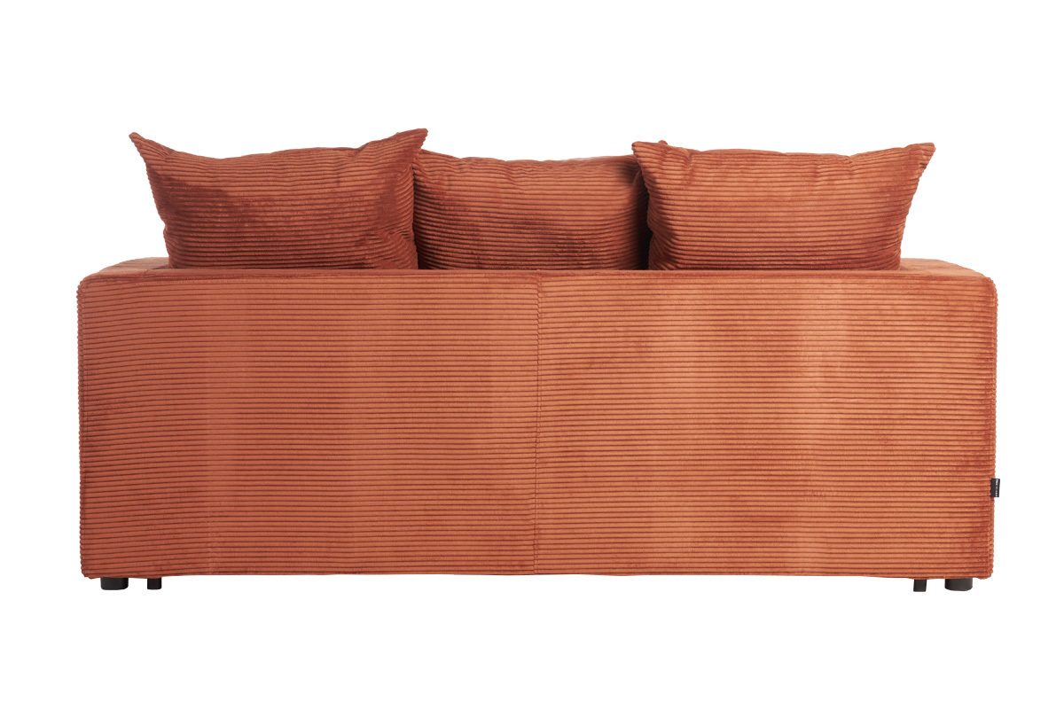 Canap convertible 3 places en tissu velours ctel terracotta avec matelas 13 cm BACIO