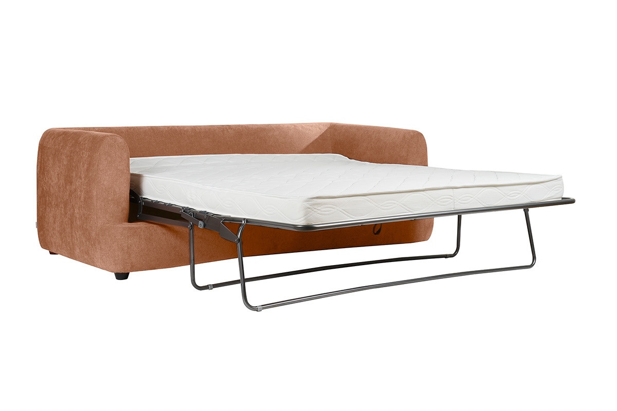 Canap convertible dhoussable 3-4 places design haricot en tissu effet velours terracotta SACHA