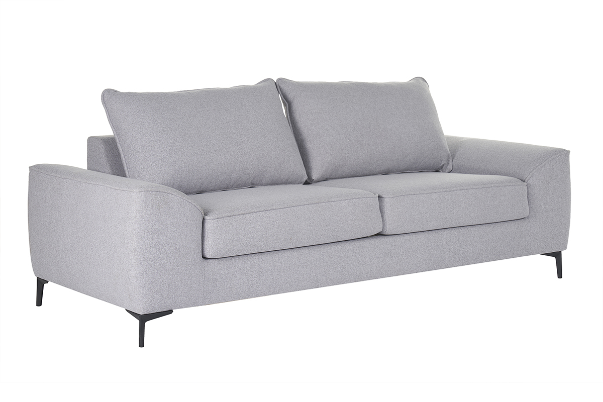 Canap convertible design 3 places en tissu gris et mtal noir GAEL