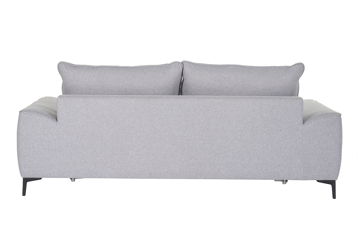 Canap convertible design 3 places en tissu gris et mtal noir GAEL