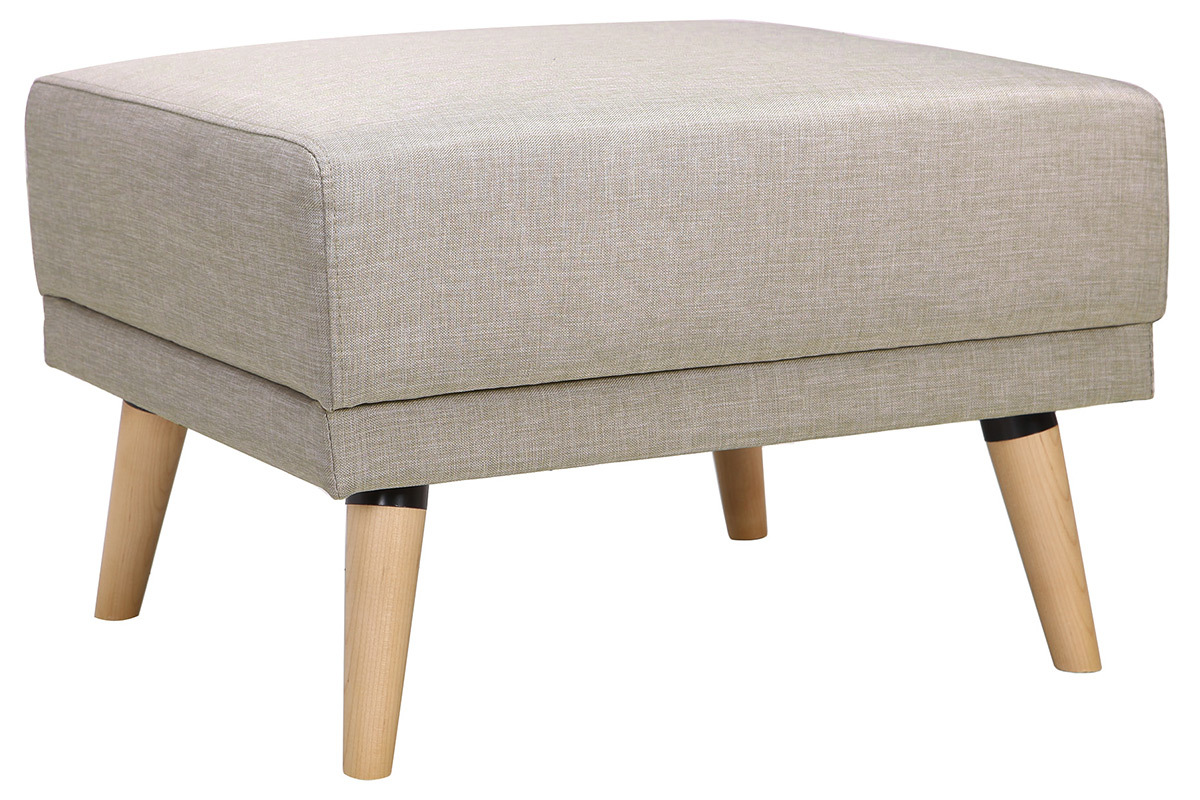 Canap convertible scandinave 3 places avec repose-pieds en tissu beige et bois clair ULLA