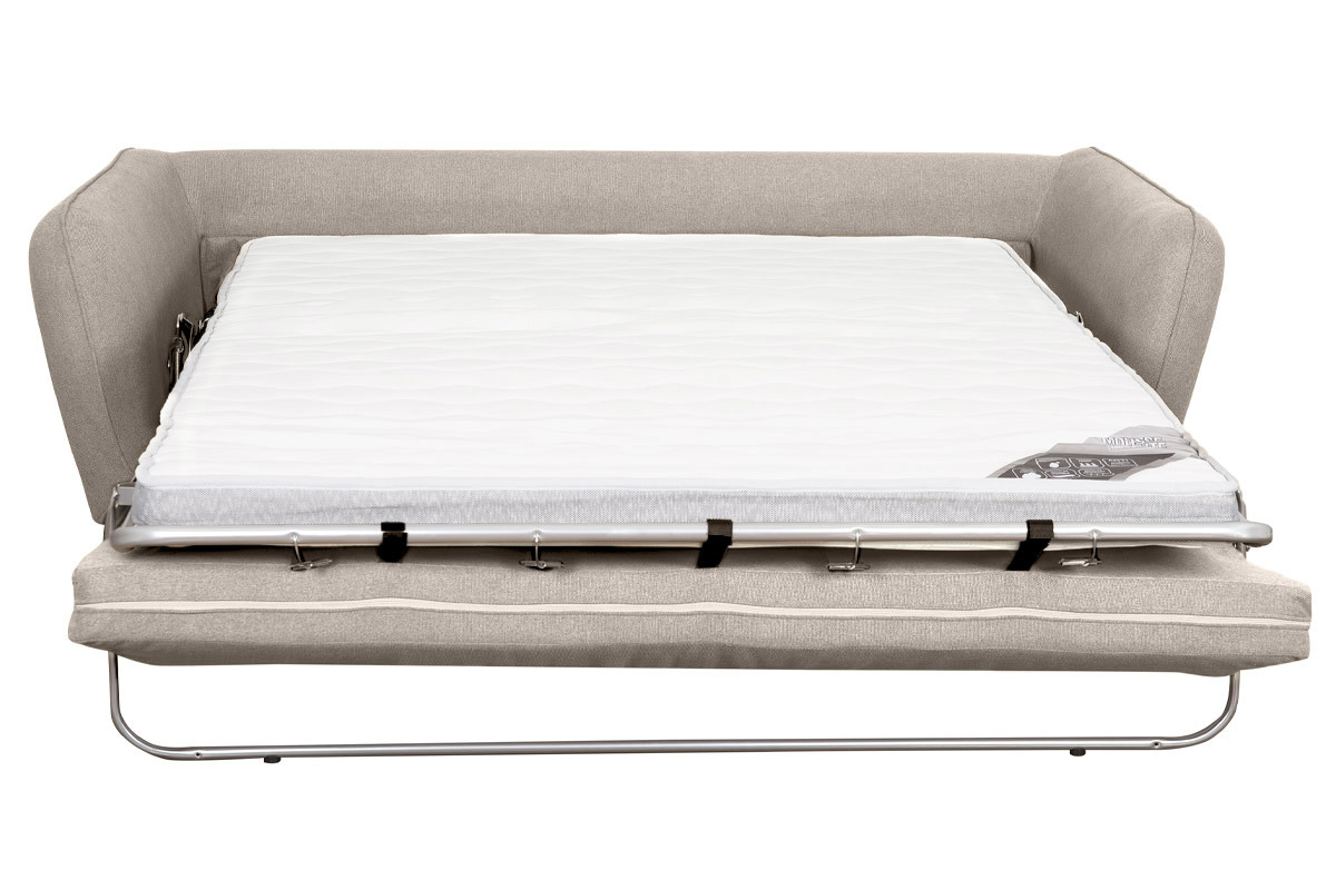 Canap convertible scandinave 3 places en tissu beige avec matelas 10 cm CREEP