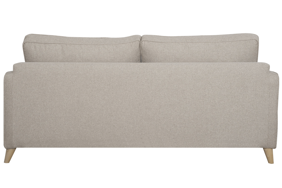 Canap convertible scandinave 3 places en tissu beige et bois clair avec matelas 10 cm PAPEL